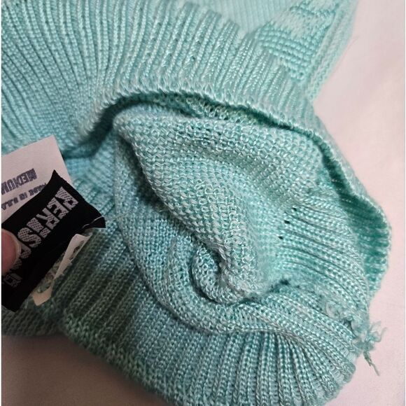 VINTAGE 70s sleeveless intarsia floral teal light academia sweater vest S‎ - Picture 6 of 9